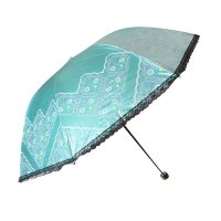 天堂伞 33042E民族旋风黑涤彩胶伞三折超细铅笔伞黑色蕾丝花边晴雨伞 粉绿