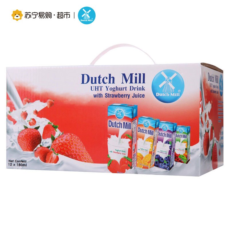 泰国进口达美（Dutch Mill）草莓味酸奶饮品180ml*12盒 礼盒装