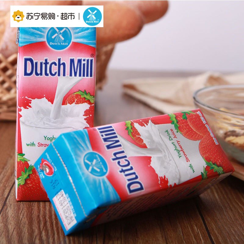 泰国进口达美（Dutch Mill）草莓味酸奶饮品180ml*12盒 礼盒装