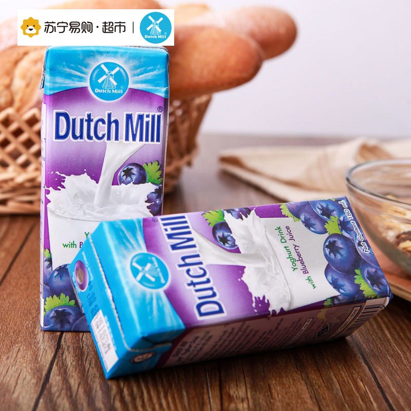 泰国进口达美(Dutch Mill)蓝莓味酸奶饮品180ml*12盒 礼盒装