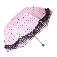 天堂伞 33022E月光公主银色月光布三折超轻晴雨伞 红莲