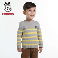 巴布豆童装秋冬上新 男童女童条纹毛衣针织衫 品质条纹儿童圆领套头线衫