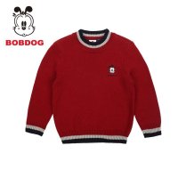 巴布豆(BOBDOG)秋冬上新 男童纯色品质针织撞色时尚罗纹圆领毛衣