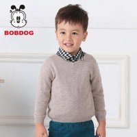 巴布豆(BOBDOG)正品巴布豆秋冬潮流羊绒衫纯羊绒高档童装男童保暖毛衣