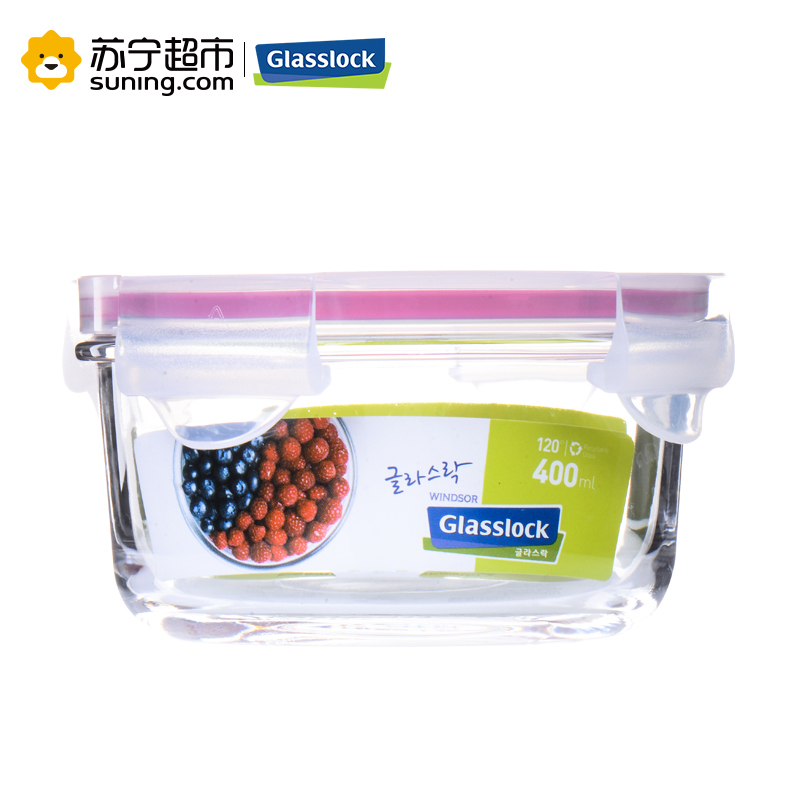 [苏宁超市]耐热玻璃保鲜盒GLASSLOCK/三光云彩韩国进口钢化耐热玻璃单品保鲜盒 RP525 400ml