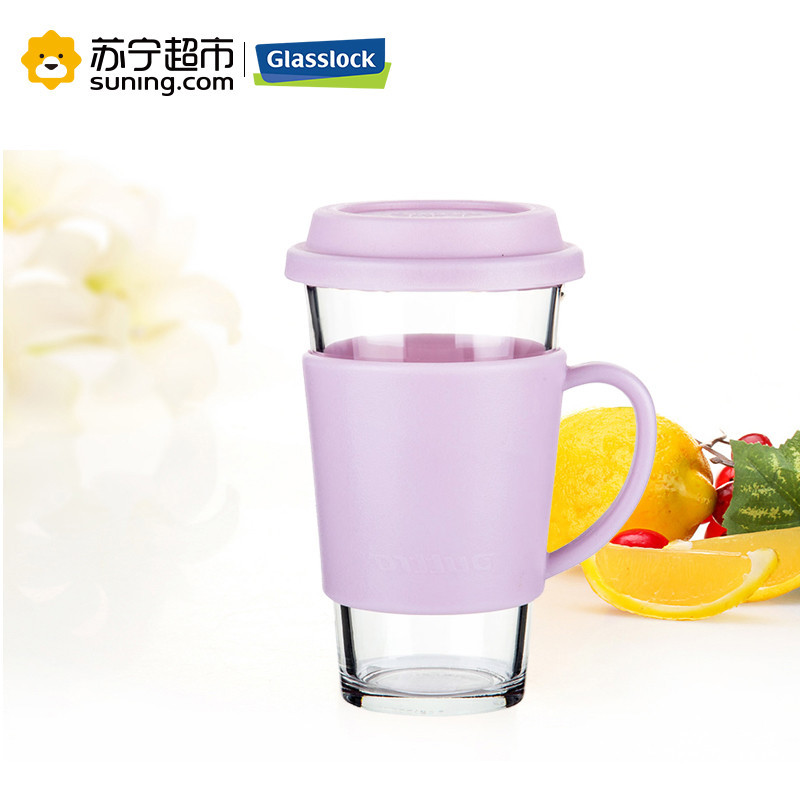 三光云彩(GLASSLOCK) 钢化耐热玻璃水杯 茶杯 泡花茶杯紫色 RC106带把手 500ml