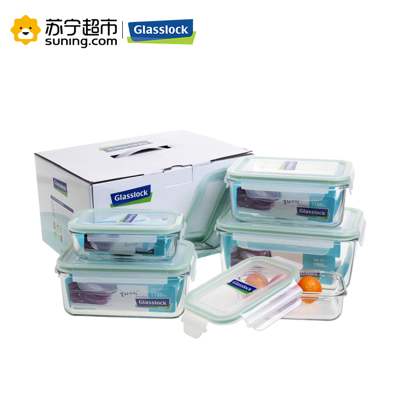 三光云彩(GLASSLOCK) 钢化耐热玻璃保鲜盒五件套 密封防漏收纳盒礼盒套装储物盒五件套 GL09-5A