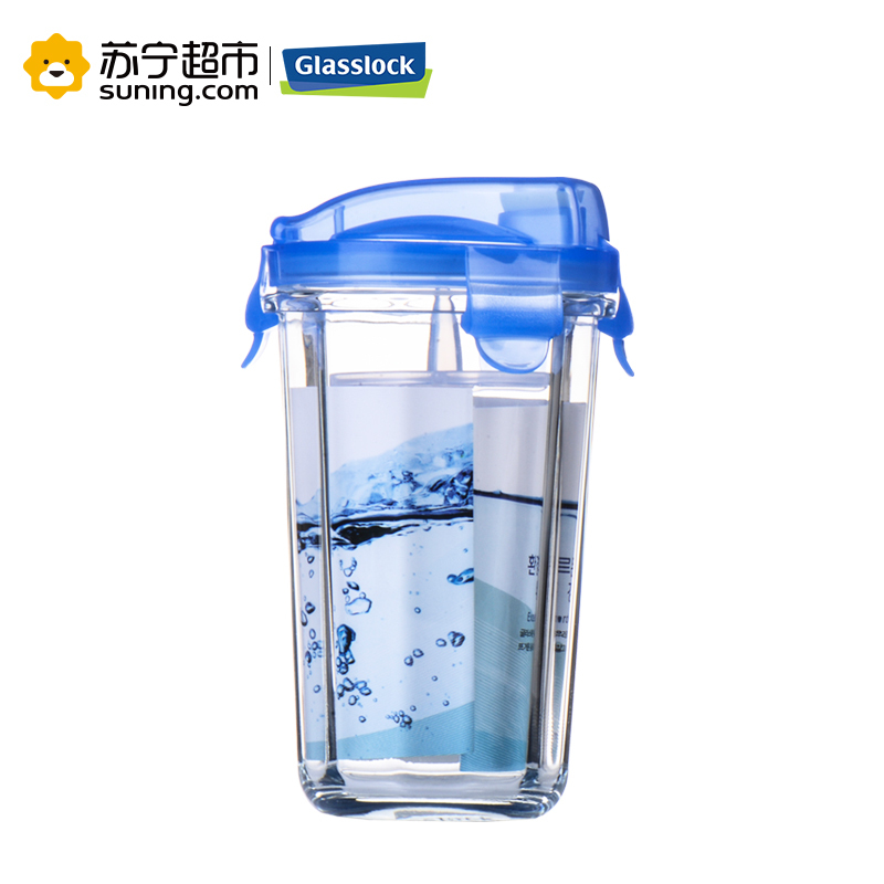 [苏宁超市]便携式水杯GLASSLOCK三光云彩 钢化耐热玻璃水杯茶杯果汁牛奶杯 加隔热套蓝色 RC105 500ml