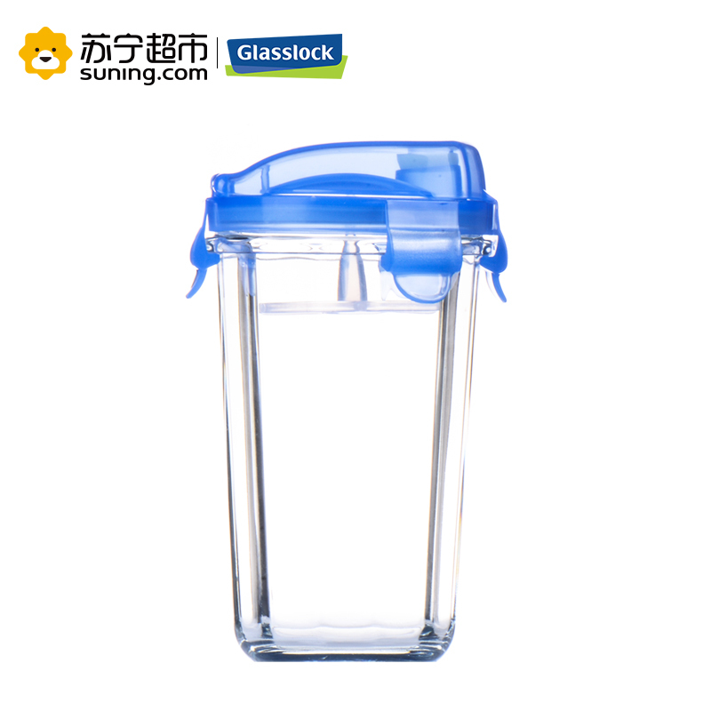 [苏宁超市]便携式水杯GLASSLOCK三光云彩 钢化耐热玻璃水杯茶杯果汁牛奶杯 加隔热套蓝色 RC105 500ml