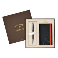 派克(PARKER)IM金属灰白夹宝珠笔+笔记本礼盒套装