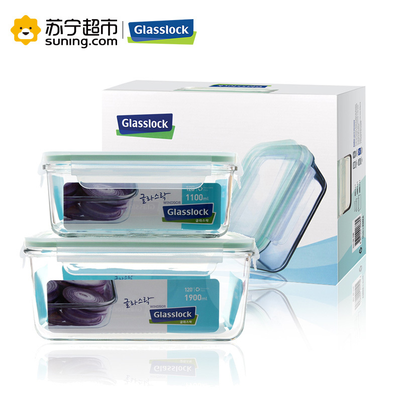 [苏宁易购超市]GLASSLOCK/三光云彩 钢化耐热玻璃保鲜盒两件套装GL05