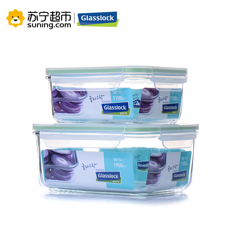 [苏宁易购超市]GLASSLOCK/三光云彩 钢化耐热玻璃保鲜盒两件套装GL05