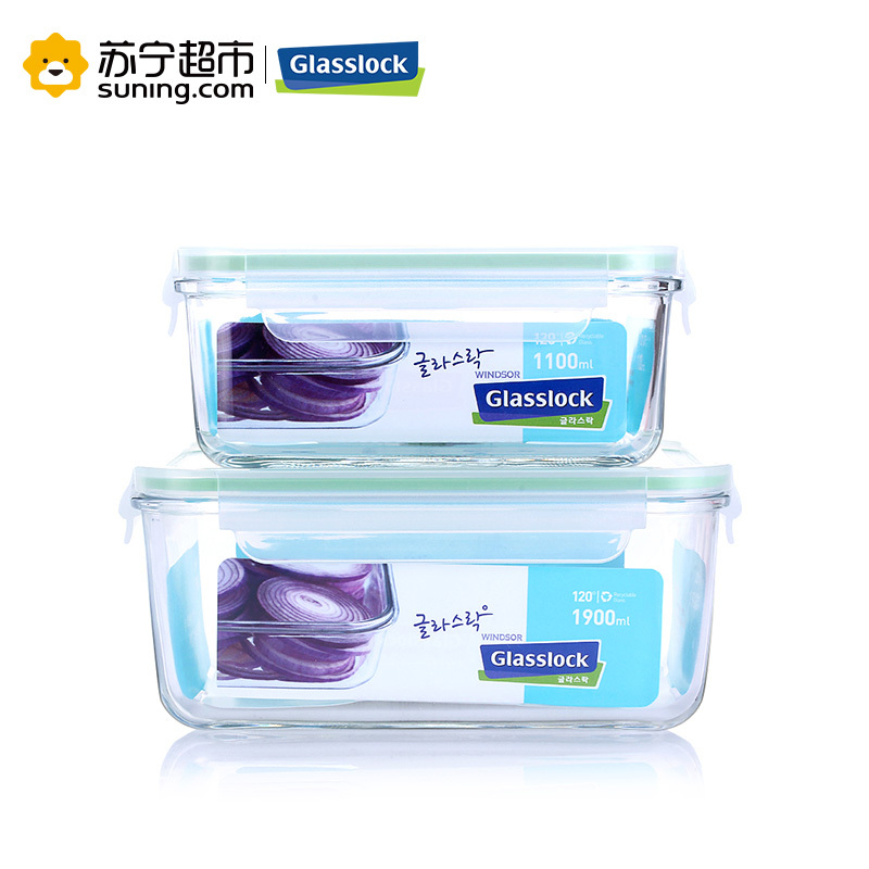 [苏宁易购超市]GLASSLOCK/三光云彩 钢化耐热玻璃保鲜盒两件套装GL05