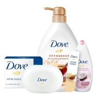 多芬丰盈宠肤沐浴乳乳木果和香草720ml+椰乳和蔓茉莉190ml+柔肤乳霜香块100g+磨砂皂盒+音乐书签