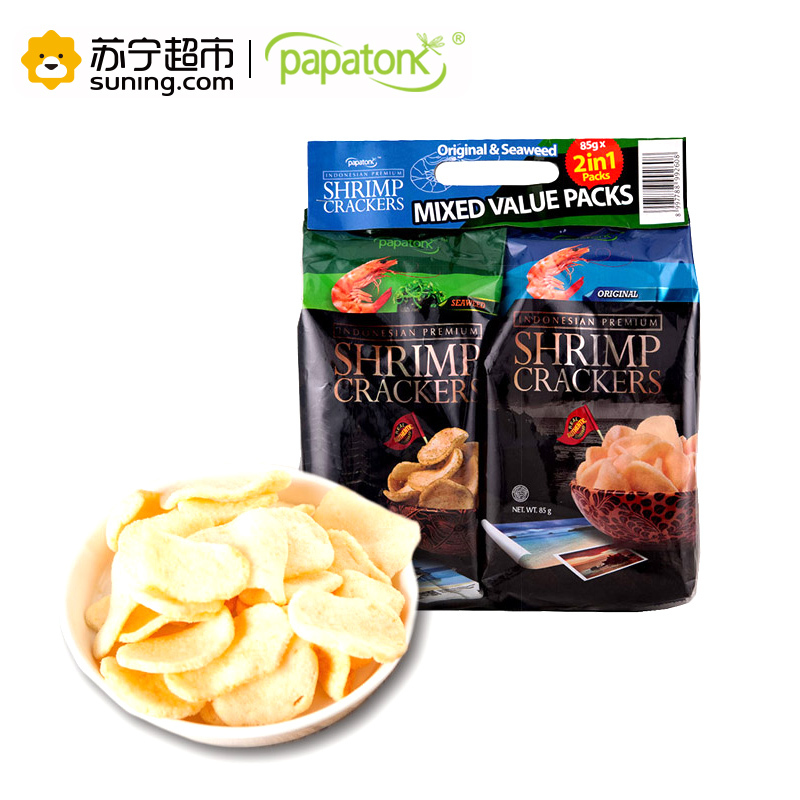 papatonk 啪啪通 虾片 原味 海苔味组合装 85g×2 印尼进口