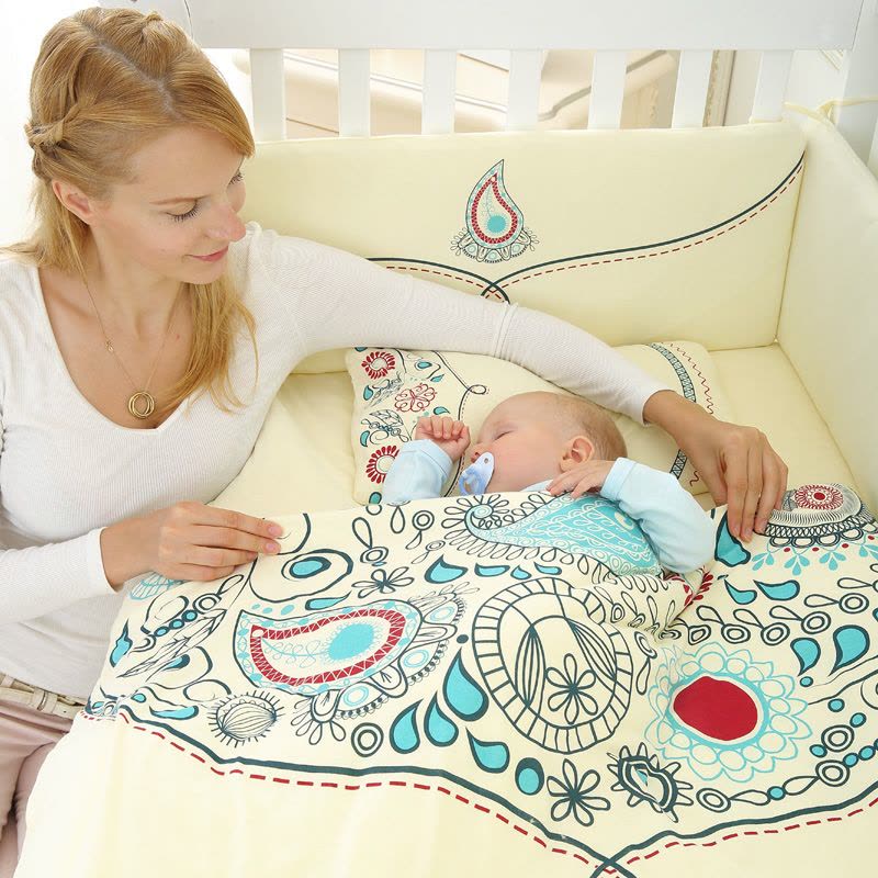 [苏宁自营]龙之涵 宝宝床品套件婴儿床床围儿童纯棉床上用品八件套60*105图片