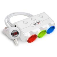 沿途 带开关一拖三点烟器 车载充电器 B39 带电压检测 白色款