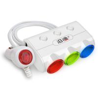 沿途 带开关一拖三点烟器 车载充电器 B39 带总开关 白色款