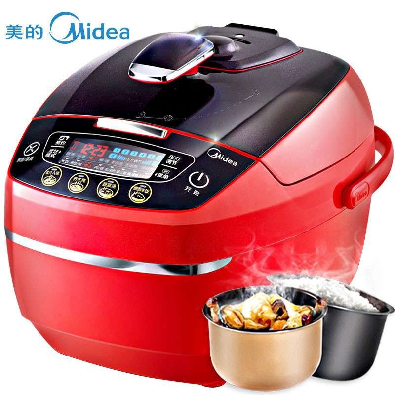 美的(Midea)WSS5060 上盖置顶设计,养生功能,微电脑式5L韩式方煲电压力锅,红色