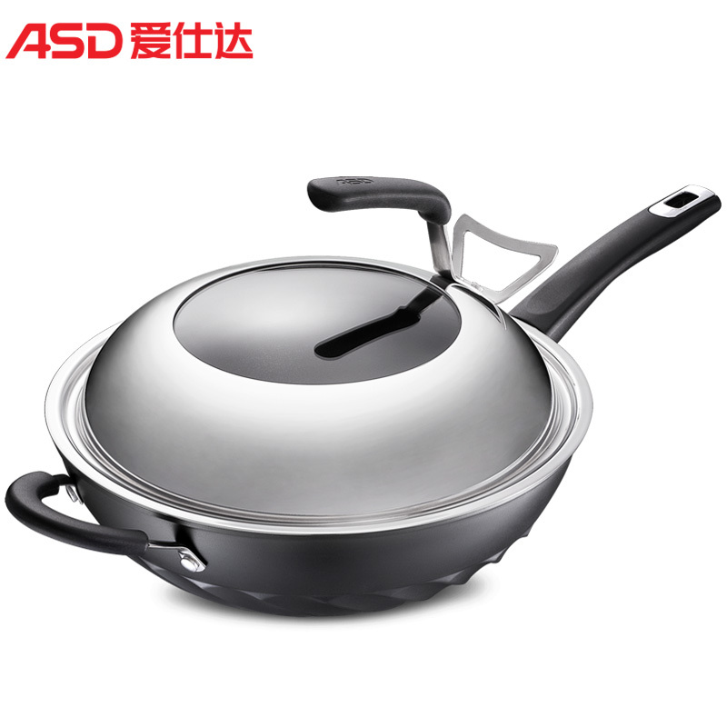 爱仕达(ASD) 32CM电磁炉通用金刚旋风少油烟炒锅不粘锅炒菜锅WG8332ELZL 炒锅
