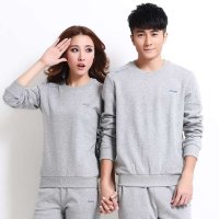 豪客虎2015新款春秋时尚纯色男女圆领套头长袖休闲情侣套装