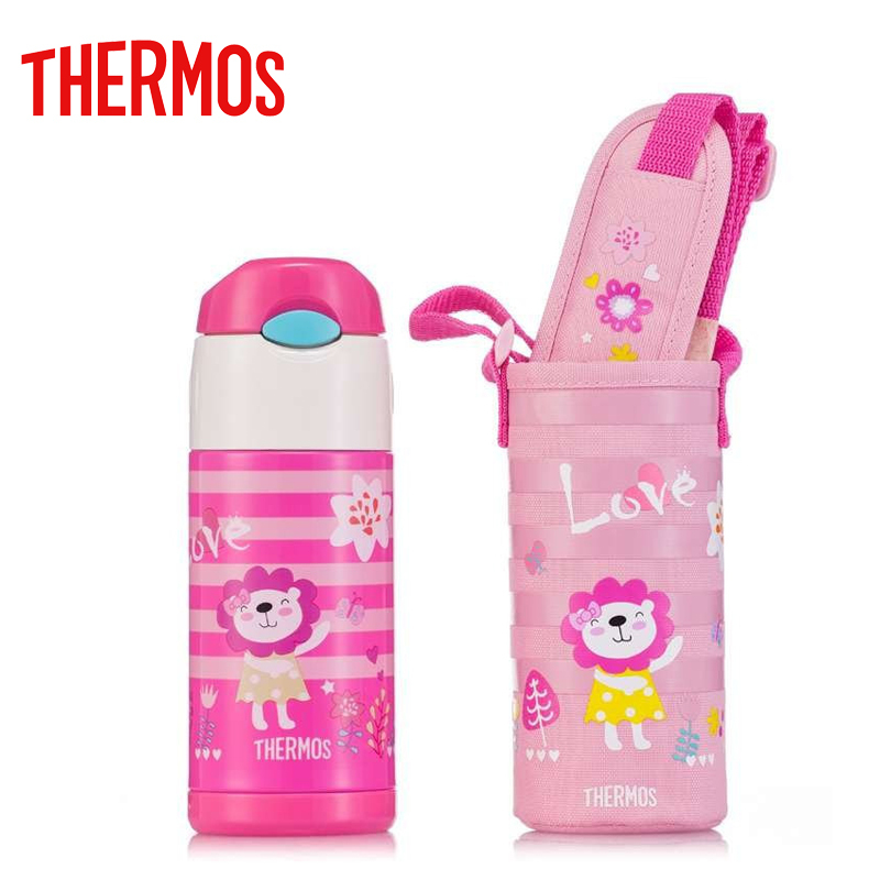膳魔師(THERMOS)儿童不锈钢保温杯宝宝吸管杯训练杯学饮杯水杯有背带防漏FFI-403L PK 粉色 360ml