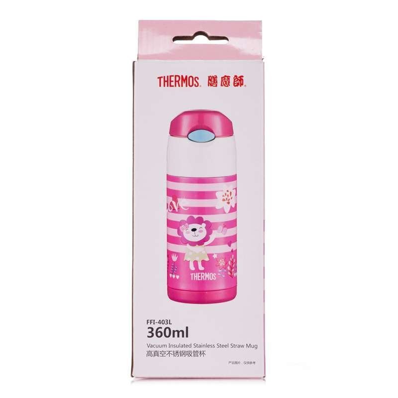 膳魔師(THERMOS)儿童不锈钢保温杯宝宝吸管杯训练杯学饮杯水杯有背带防漏FFI-403L PK 粉色 360ml