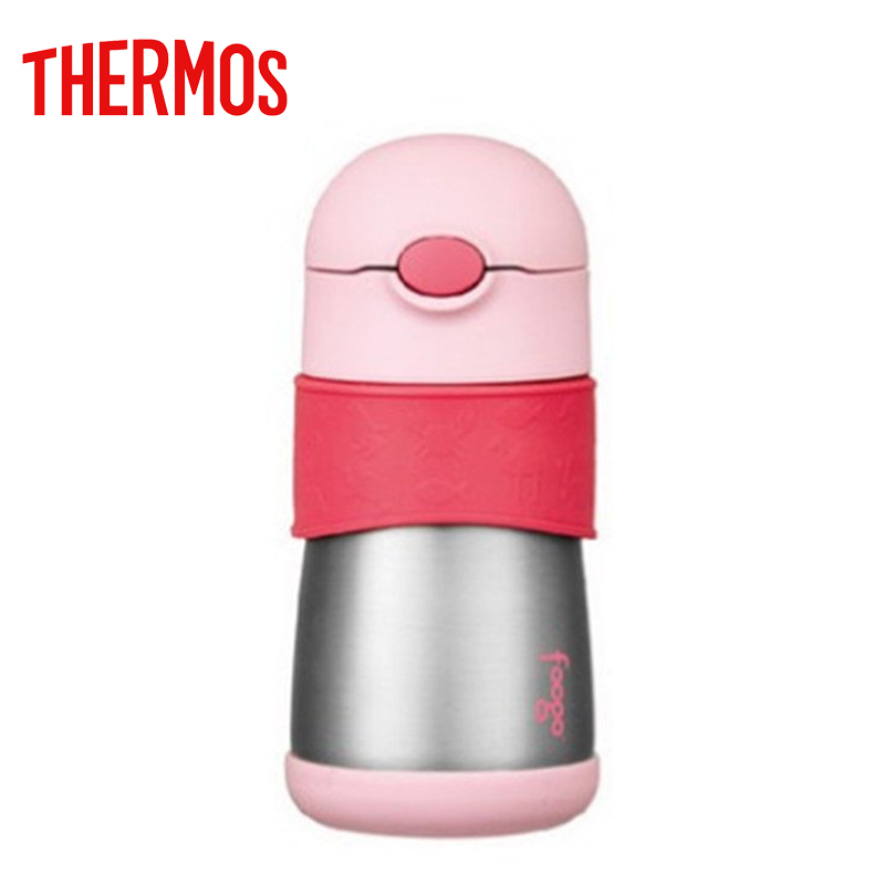 膳魔師(THERMOS)儿童不锈钢保温杯宝宝直饮杯吸管杯双盖水杯防漏 FFH-293浅粉290ML 适用年龄:8个月以上