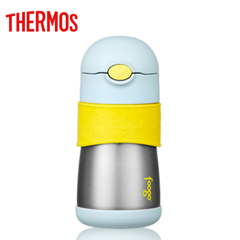 膳魔師(THERMOS)儿童奥氏体不锈钢 SUS304保温杯宝宝直饮杯吸管杯双盖水杯防漏 FFH-293 BL 适用于8