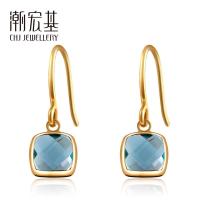 潮宏基 珠宝 INDYGO坠爱 黄18K金菱形耳坠托帕石