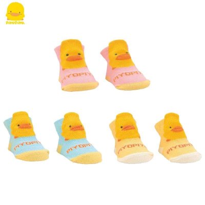 黄色小鸭专柜正品 新生儿婴儿立体造型袜子 棉袜短袜初生袜810513三双装