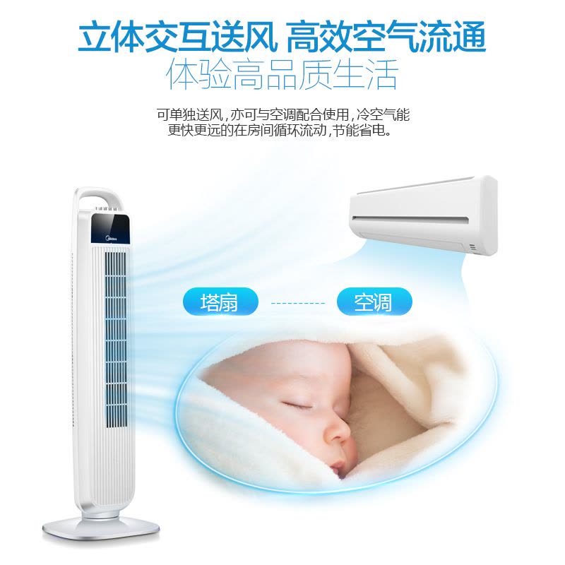 美的(Midea) 电风扇 FZ10-15BW 三档机械 钢琴式按键 家用静音 摇头定时 塔扇电风扇无叶风扇空调伴侣图片