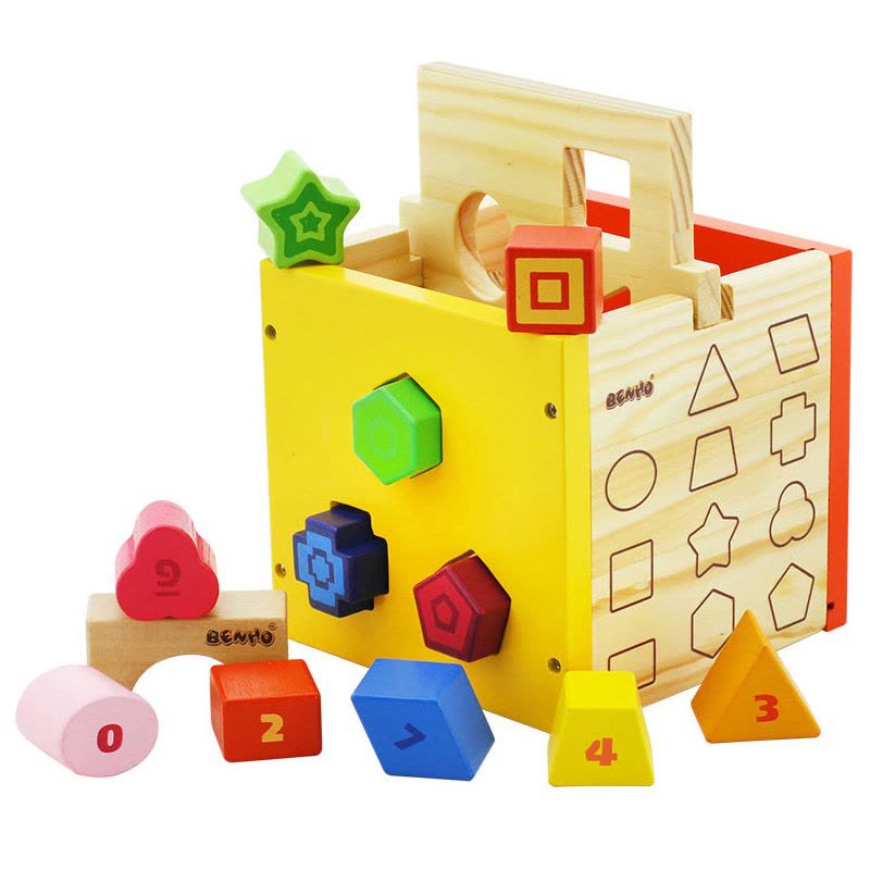 木玩世家儿童智力开发益智木制玩具形状盒形状配对几何积木BH2107图片