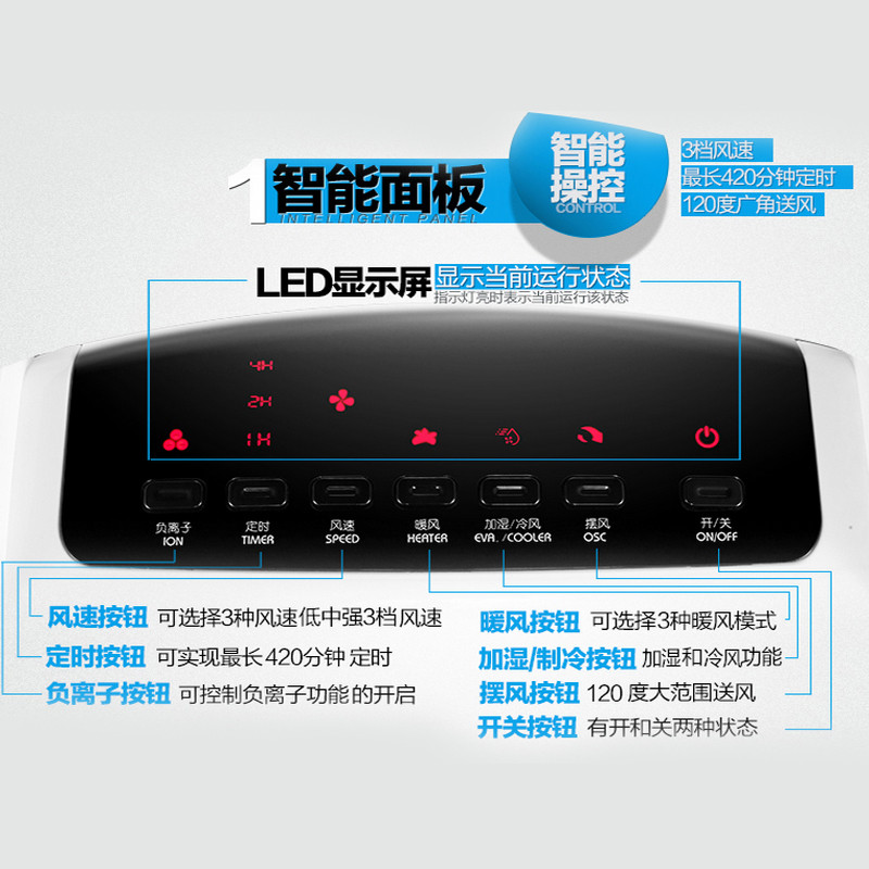 美的(Midea) 冷风扇 AD120-S 快速制冷 省电家用 负离子氧吧 冷暖两用 独立水箱 遥控空调扇电风扇空调伴侣