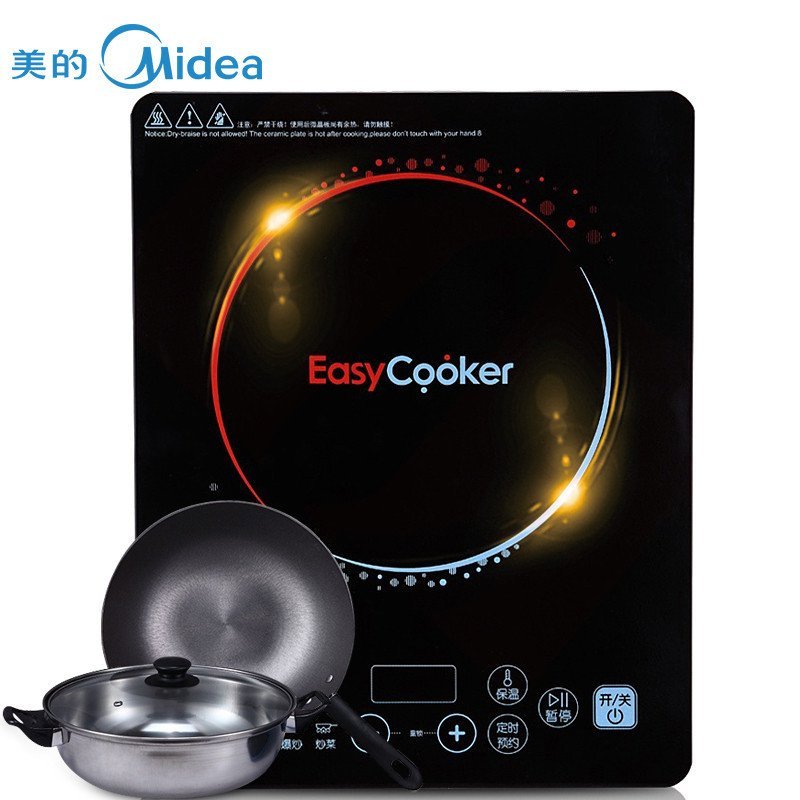 美的易酷客(EasyCooker)21T01智能触摸式耐磨亚光面板电磁炉 (赠汤锅+炒锅)