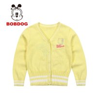 巴布豆2015春装新品儿童线衫女童V领纯棉开衫女孩罗纹下摆线衫