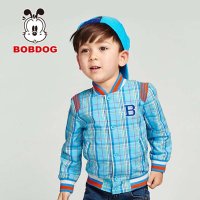 巴布豆2015春装新品儿童棒球服男童撞色格子外套男孩V领时尚上衣