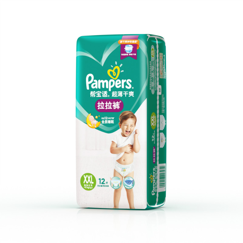 帮宝适 (Pampers) 超薄干爽婴儿拉拉裤 加加大号XXL12片 (15kg以上)(国产新旧包装随机发货)