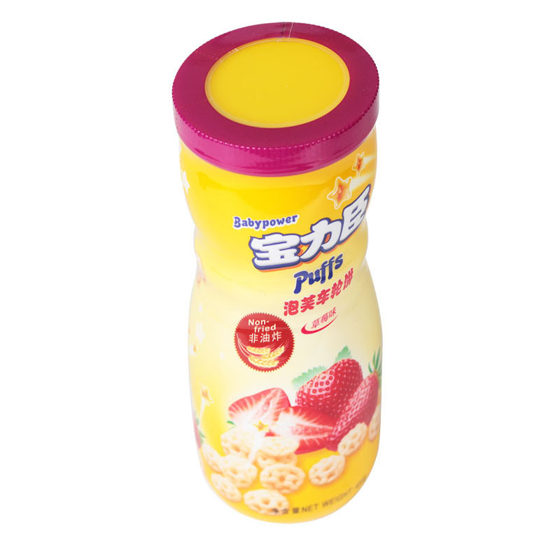 宝力臣泡芙车轮饼草莓味45G 宝宝零食 桶装