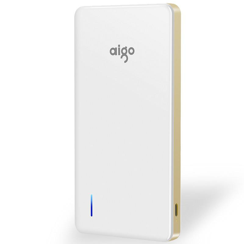 爱国者(aigo) 移动电源 N6 聚合物电芯 10000毫安 双USB输出 LED强光手电 充电宝 白色金边高清大图