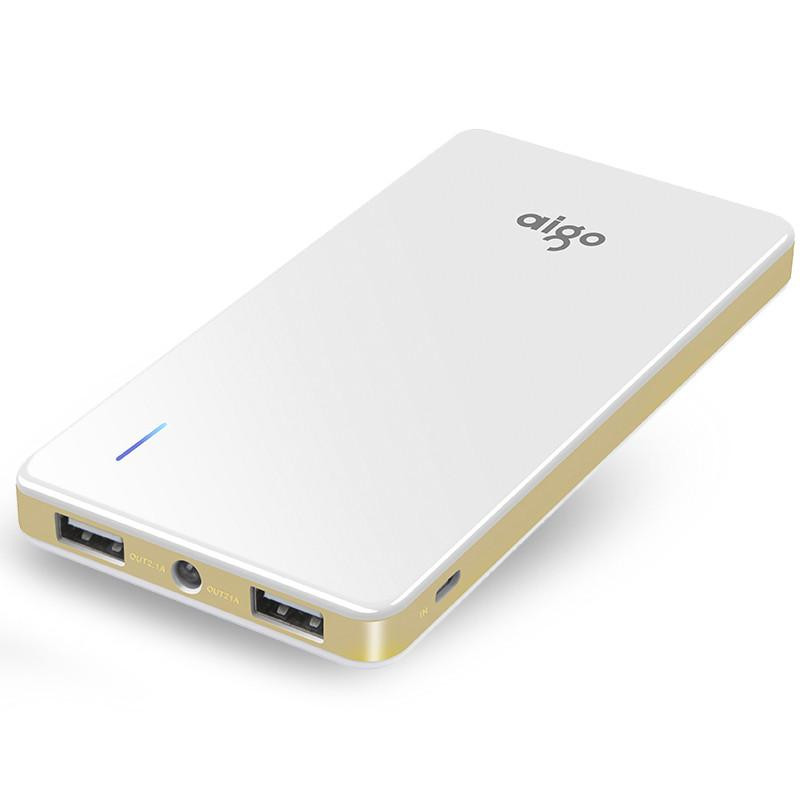 爱国者(aigo) 移动电源 N6 聚合物电芯 10000毫安 双USB输出 LED强光手电 充电宝 白色金边高清大图