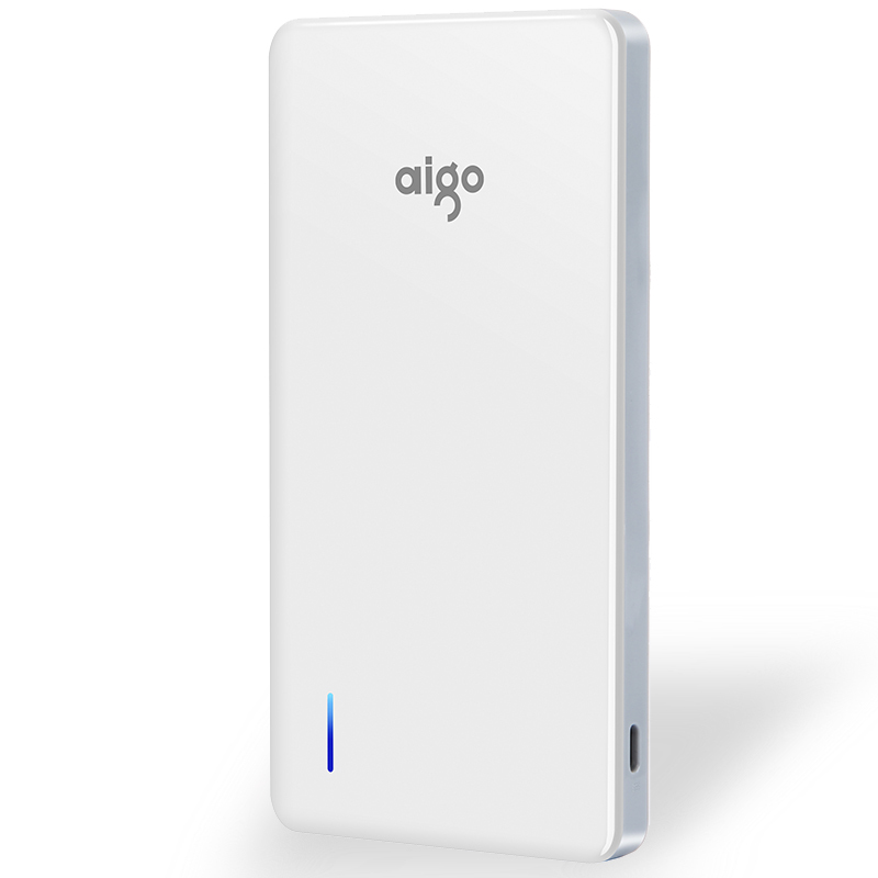 爱国者(aigo)移动电源 N6 10000毫安 聚合物电芯 双USB LED手电 充电宝 白色灰边