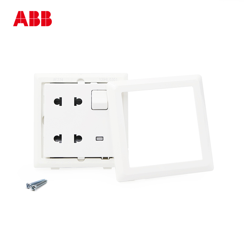 ABB开关插座 德逸雅白 一开四孔带LED灯插座86型面板AE234