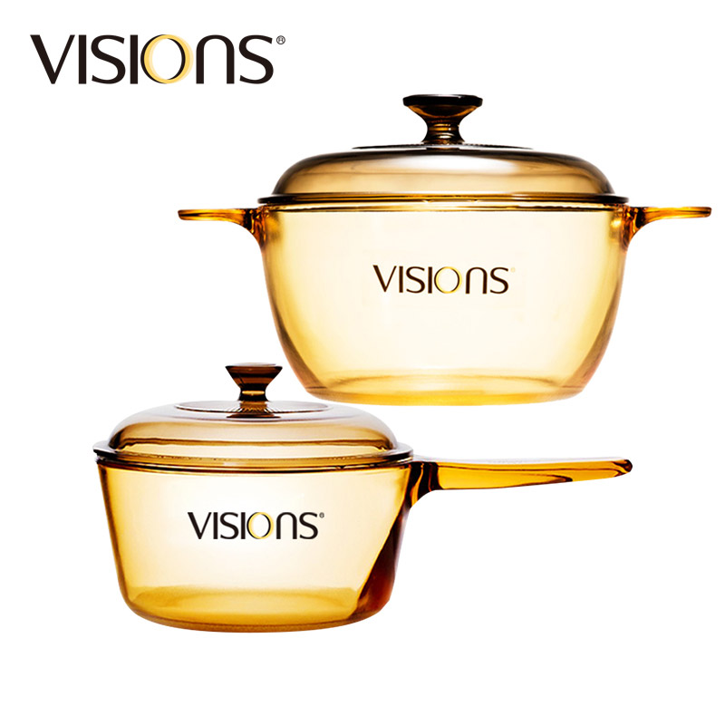 康宁(VISIONS)锅具套装VS-15+VSP-1晶彩透明玻璃汤锅1.5L奶锅1L两件套组合高清大图