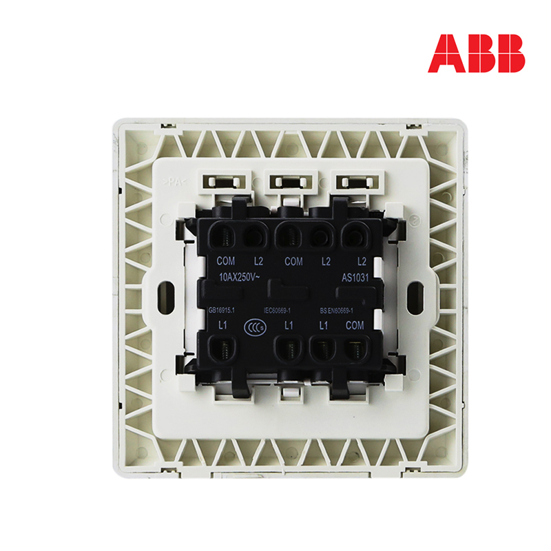 ABB开关插座 德逸珍珠金 三开单控带装饰线开关面板AE133-PG