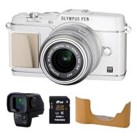 奥林巴斯 数码微单 E-P5 CAMERA WHT 14-42mm II R SLV EVF BLK+真皮皮套