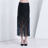 ELLE 大流苏PU皮半身裙