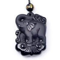 天然黑曜石吊坠 虎象保泰 吉祥如意招财辟邪