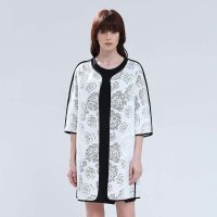 ELLE 镂空玫瑰花提纹七分袖外套