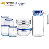 乐美雅(Luminarc)蓝色魔厨 玻璃碗餐具多功能套装9件套储物罐料理碗便当盒 透明色不保温